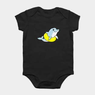 Dolphin at swimming with swim ring Baby Bodysuit